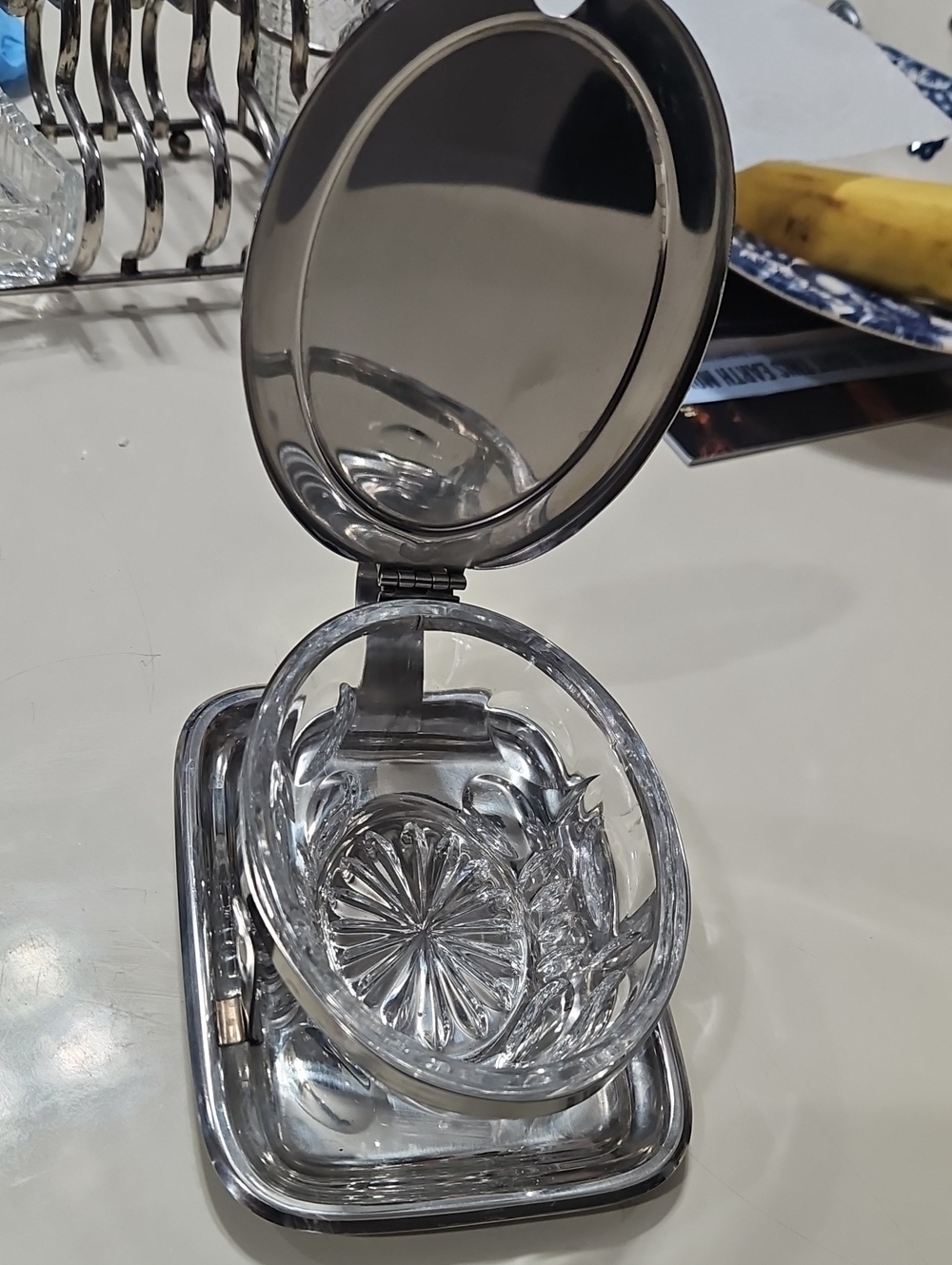 Vintage Style Silver-Plated Covered Crystal Butter Dish